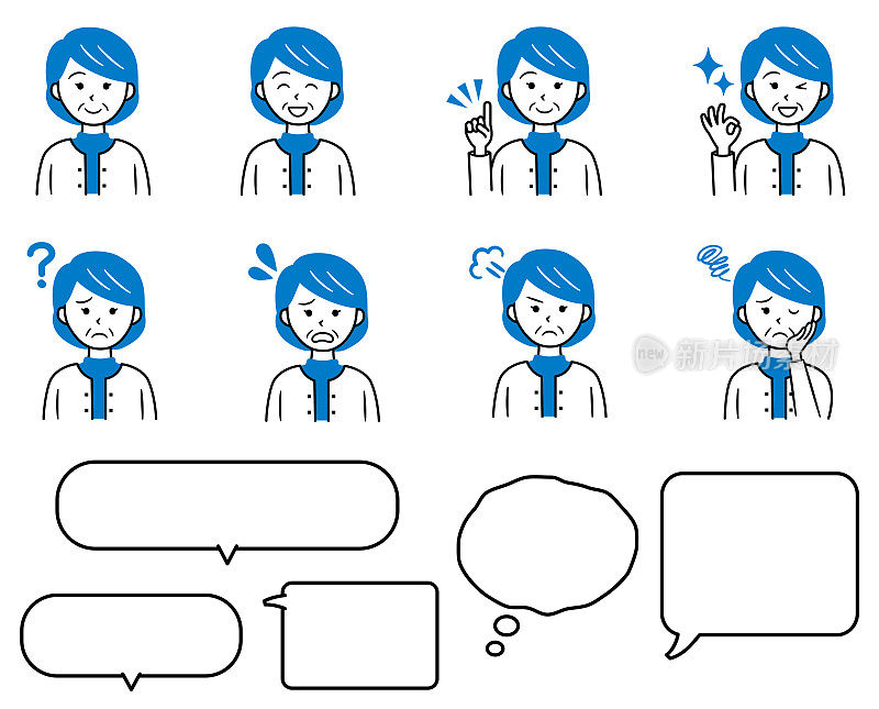 Two-color elderly woman's upper body icon and dialogue balloon